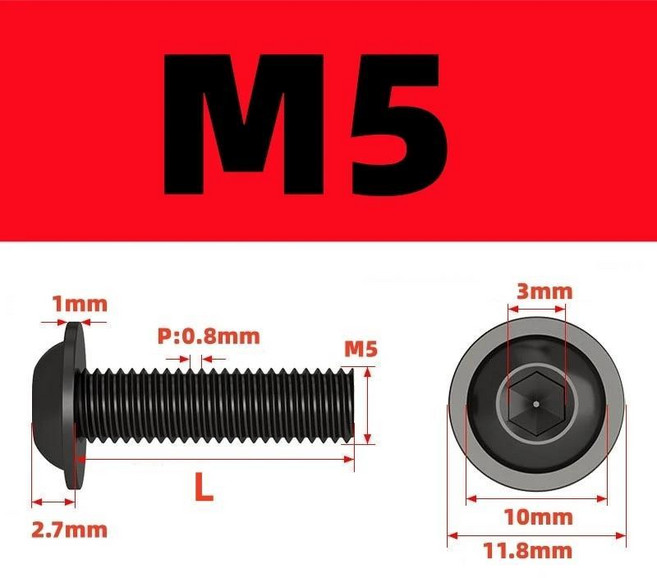 블랙 플랜지 버튼 스크류 와셔 내부 헥스 소켓 앨런 볼트, 1. E1FH-M5-10Pcs