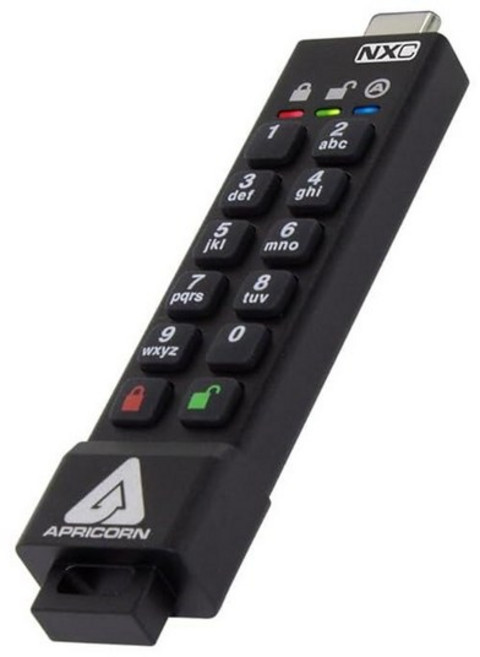 Apricorn 256GB Aegis Secure Key 3 NXC 256비트 하드웨어 암호화 USB 3.2 타입 C 플래시 드라이브 FIPS 140-3 레벨 3 인증 (AS