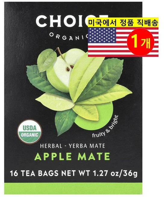 Choice Organic Teas 오가닉 예르바 메이트 애플 메이트 허브 티 16개입 36g 1개 - 쿠팡