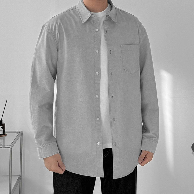 다이나믹피플 남성용 오버핏 옥스포드 긴팔 셔츠 베이직 코튼 무지 긴팔 셔츠 남방 빅사이즈 M-5XL