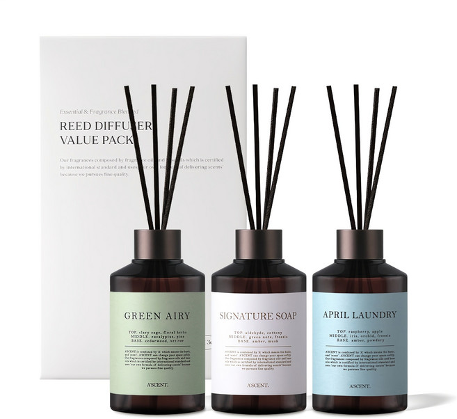 에이센트 퍼퓸드 디퓨저, 에이프릴런더리+그린에어리+시그니처솝, 600ml, 1개