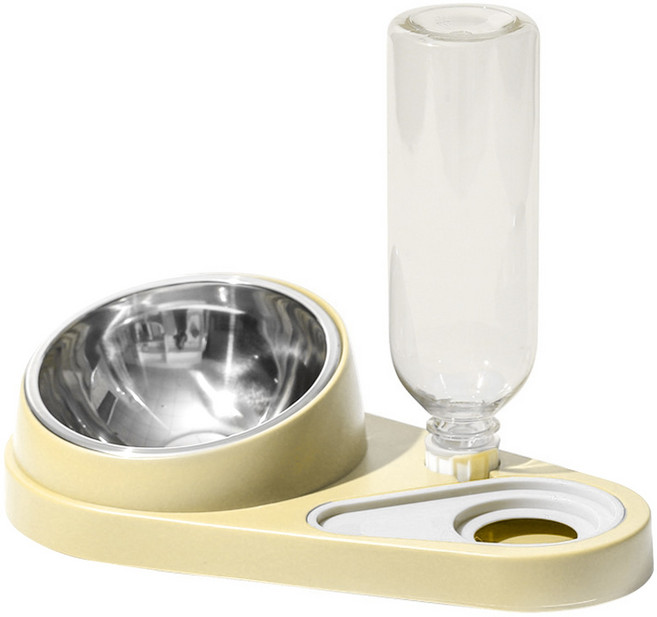 웰스타 다용도 반려동물 스텐 식기 세트 (밥그릇+자동 급수병+사레 방지 물그릇) 1세트 화이트, 1개, yellow