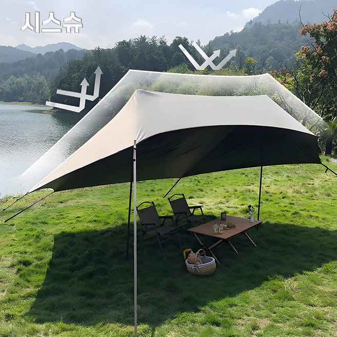 시스슈 아웃도어 타프 캠핑 타프 특대형 자외선 차단 타프 실버 코팅 블랙 코팅