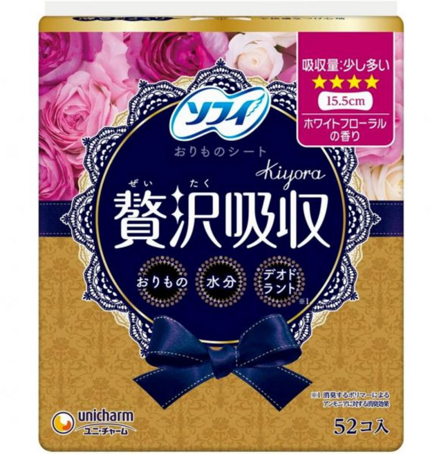 10877422 노인 요실금 패드 환자 속기저귀 라이너 소피 키요라 호화 흡수 화이트 플로럴 조금 많은 52매분비물·경도 요실금용 시트 Kiyora 고급 시트x4개, 4, 52