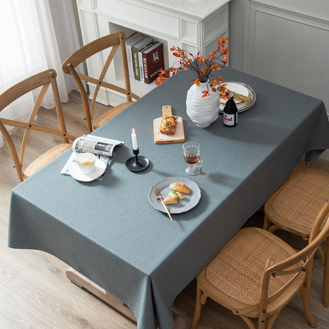 제이토리 린넨 방수 식탁보 테이블보 2인 4인 6인용, 그레이 무지, 2인(130x90cm)