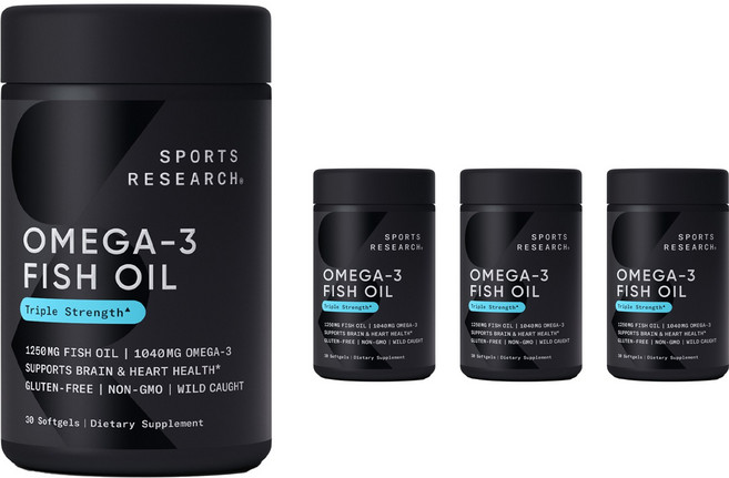스포츠리서치 오메가-3 피쉬 오일 트리플 스트렝스 1040mg 소프트젤, 30정, 4개
