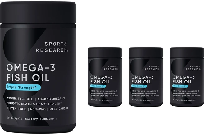스포츠리서치 오메가-3 피쉬 오일 트리플 스트렝스 1040mg 소프트젤, 30정, 4개 - 쿠팡