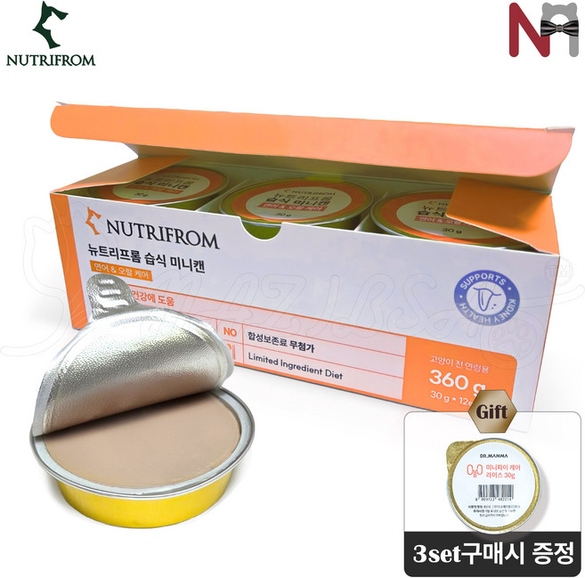 뉴트리프롬 습식 미니캔 고양이 보조건강식 + 닥터맘마 미니파이케어 1개(3세트 구매시 증정), 30g, 12개, 연어 덴탈 구강건강
