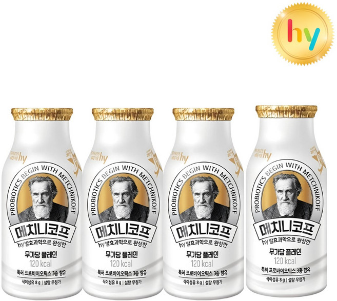 hy 에치와이 메치니코프 무가당 플레인 요거트, 4개, 140ml