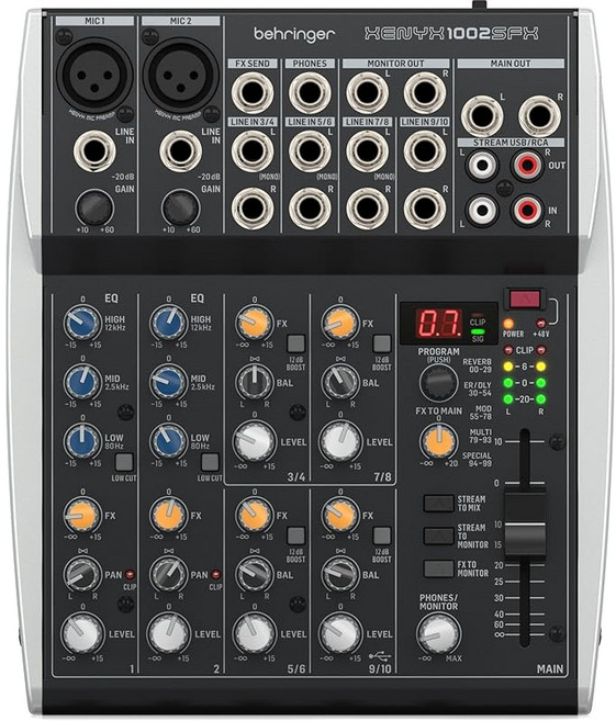 베링거 Behringer 아날로그 믹서 10 입력 2버스 믹서 USB 스트리밍 오디오 인터페이스 탑재 / KLARK TEKNIK 제조 내장 FX 엔진 탑재 XENYX 1002SFX, 상세페이지 참조