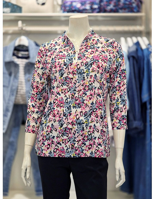 크로커다일레이디 플라워 프린트 반집업 티셔츠 CLEMTS207