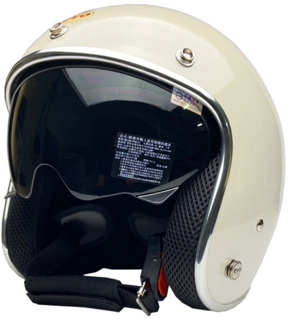 EVO 3/4罩復古安全帽 內墨鏡銀邊設計, 象牙白