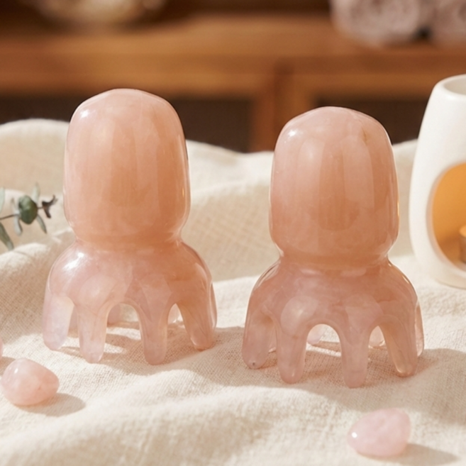 문어 마사지기 두피 괄사, 핑크베이지, 2개