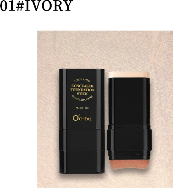 O'cheal 투 인 원 컨실러 파운데이션 스틱 페이셜 매트 방수 브론저 컨투어링 페이스 커버리지 모이스춰 라, 01 15-20g, 05 Brush 01 IVORY