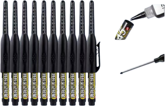 45mm 목공용 마커펜 작업용 다용도 긴 펜촉 장시간 사용가능, 10개, 블랙
