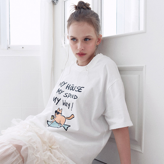 주디앤 마이캣 여성 오버핏 반팔 티셔츠