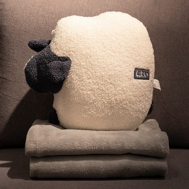 베개 이불 겸용 여성 쿠션 자동차 올인원 담요 사무실 낮잠 쿠션 여름, 40*40cm[회색담요1*1.5m], 테디 벨벳 심벌즈 양