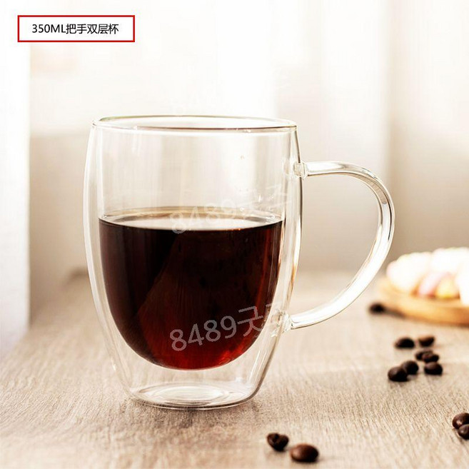 내열성 이중 벽 유리 컵 80-650Ml 맥주 우유 커피 물컵 투명 음료 세트 하이볼, G. 350ML 손잡이, 1개