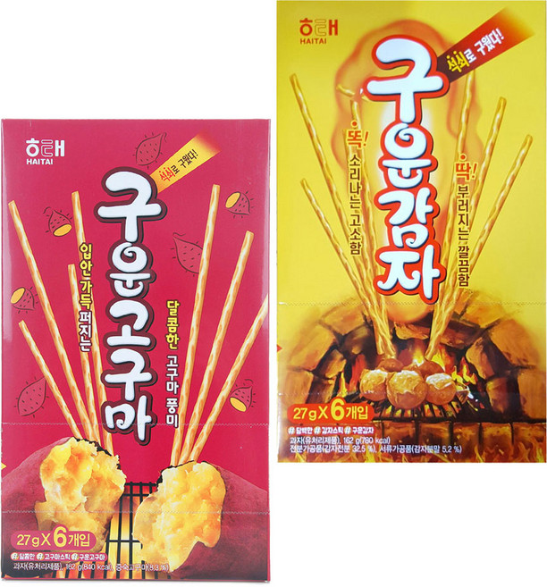 해태제과 구운고구마 6개입 기획(27gx6개)x1개+구운감자 6개입(27gx6개)x1개 묶음행사, 2개, 162g