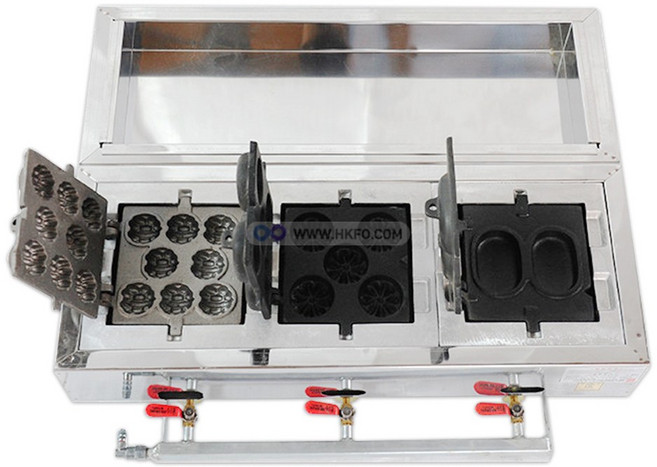 LPG용 가스식 국내산 업소용 호두과자 땅콩빵 밤빵 호떡 풀빵 국화 혼합 가능 풀빵 기계 3구, (주물) 밤 8p x 3