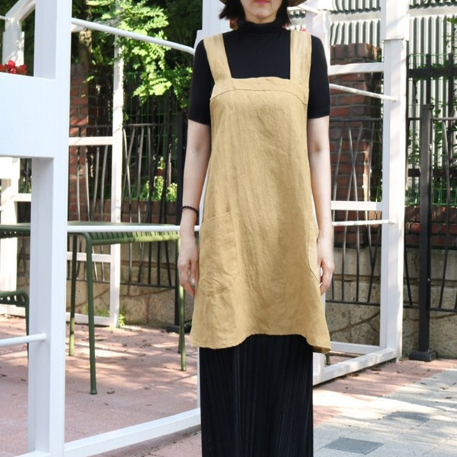 린넨100% 세련된 앞치마 챠콜 머스타드 2 colors, 1개