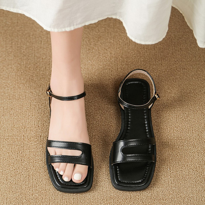 ANYOU 여성 여름 샌들 빅사이즈 플랫슈즈 스트랩샌들 네모코 원 스트랩 발편한 데일리룩 캐주얼