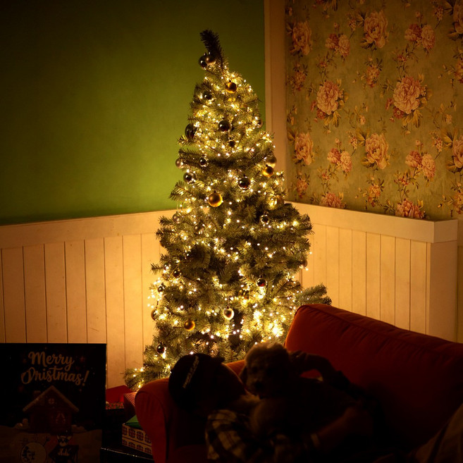 [대여] 하웃 크리스마스트리 대여 렌탈 대형트리 트리장식 오너먼트 지네전구 풀세트, 골드&실버