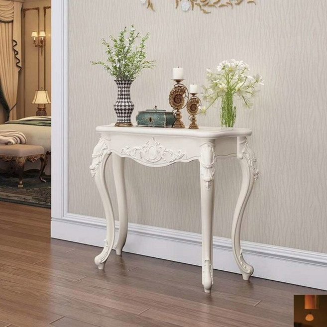 프로방스가구 유럽식 콘솔 거실 입구 테이블 장식장, 조립, B.아이보리 화이트 실버(60cm)