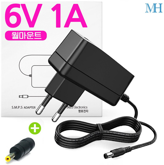 명호전자 6V 1A 혈압계 전용 아답터 DC 6V 가정용 혈압측정기 어댑터 500mA~1A, 1개