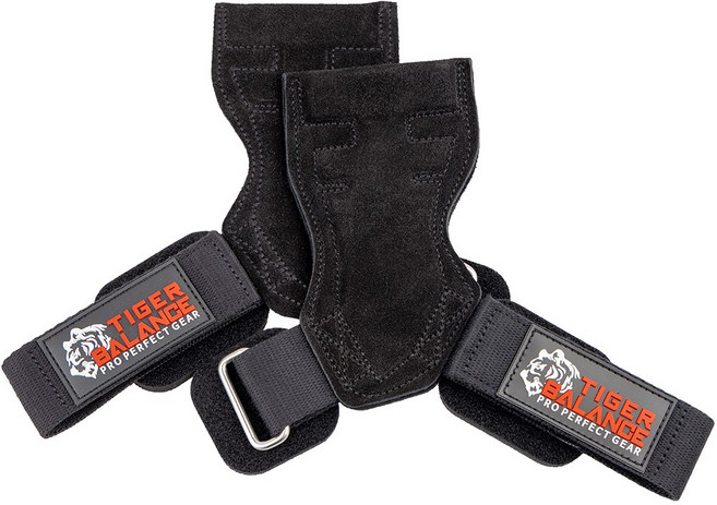 타이거밸런스 다한증 소가죽 헬스 스트랩, 소가죽 블랙+스트랩 블랙+로고 블랙, 1세트