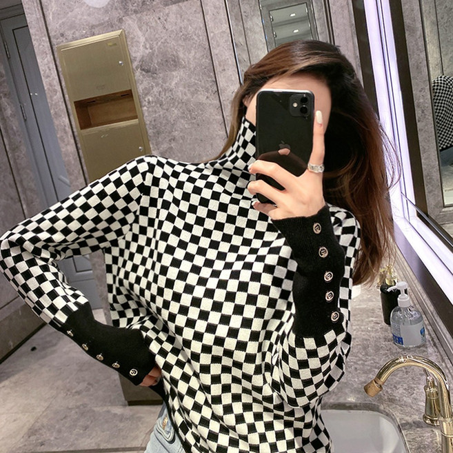 대박난박양 깅엄 터틀넥 니트