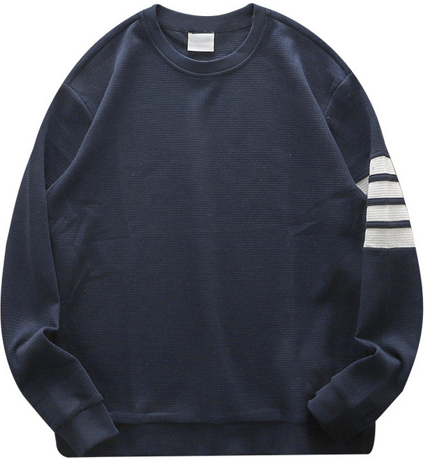 長袖圓領條紋華夫格大學T