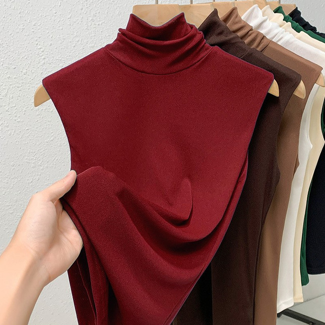 FANSYLI 폴라 망사 티셔츠 봄여름 여성 이너 민소매 티셔츠 솔리드 스판 조거 나시 상의 W2507J14