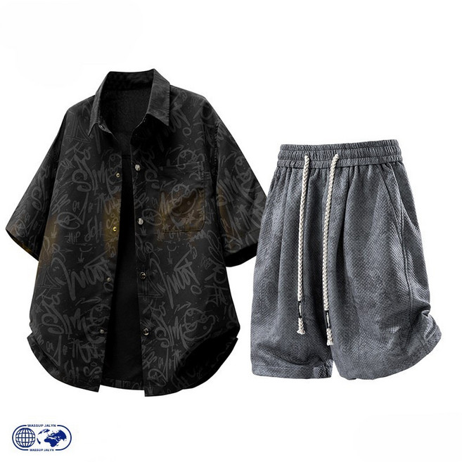 ANYOU 남성 루즈핏 반팔 셔츠 + 스포츠 반바지 세트 여름 쿨링 데일리 캐주얼 세트