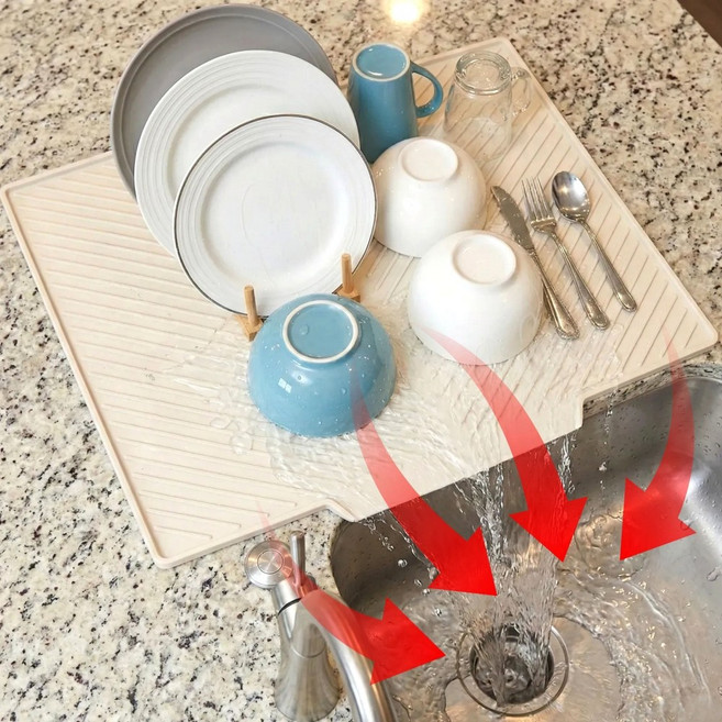 브라이프 청결끝판 물빠짐 식기 건조 배수 매트, 1개, 아이보리 M (43cm * 33cm), 1단