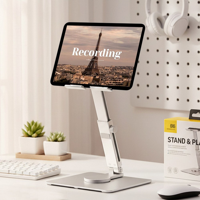 토비메모리 태블릿거치대 아이패드 거치대 갤럭시탭 휴대용 책상 높이조절 패드 스탠드 필기, 태블릿거치대 (메탈 실버), 1개