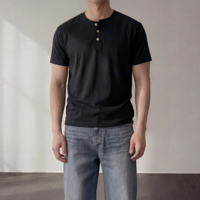 남자 머슬핏 헨리넥 반팔 티셔츠