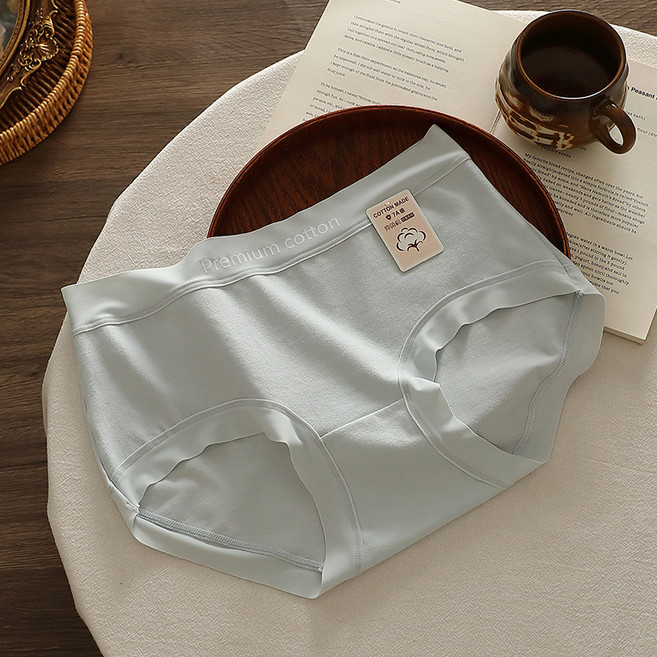 高質量款 天然新疆棉7A抗菌女士純棉內褲 中腰簡約秋冬女生內褲, 藍色,M【80-100斤】