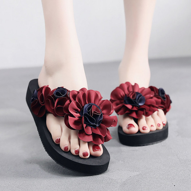 지고다그 여성 여름 플라워 통굽 슬리퍼 비치 샌들 3cm 키높이 쪼리 데일리 샌들 SX69547