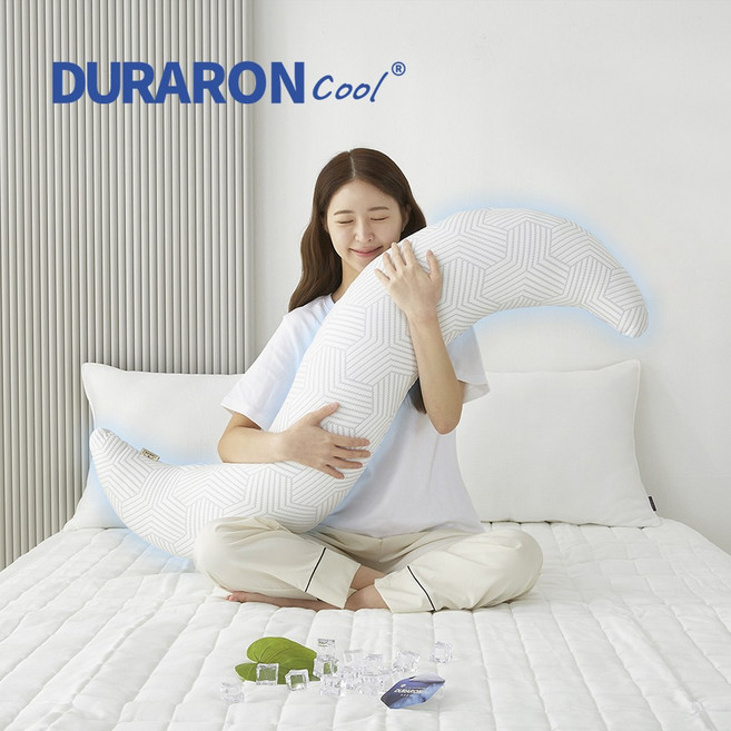 집앤콕 냉감 바디필로우 듀라론 안고자는 긴베개 롱쿠션, 커버+솜포함, 화이트