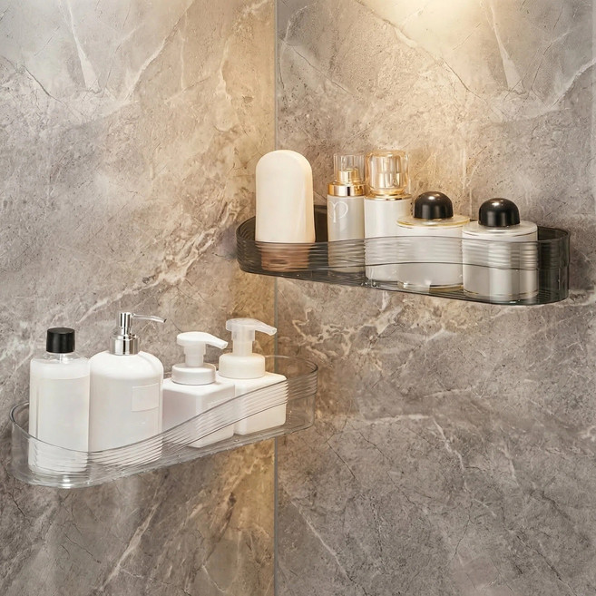 픽코어 벽걸이 수납바구니 욕실 세면대용 멀티 수납 벽걸이함 미니멀 디자인, 1개, 투명