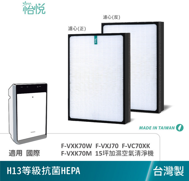 怡悅 HEPA濾心 適用 Panasonic 國際牌 F-VXK70W F-VXJ70 F-VC70XK, 1個, 怡悅抗敏HEPA濾心