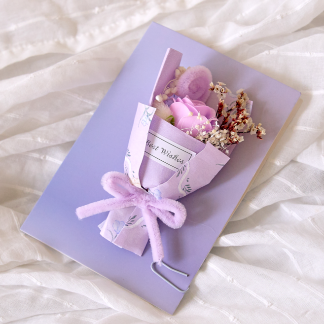 무둥 드라이플라워 프리저브드 꽃다발 선물, 라벤더 퍼플 S