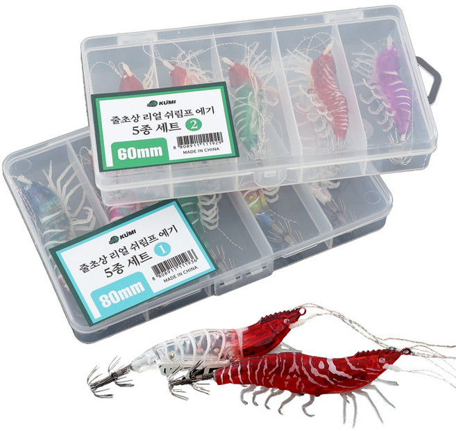 레저킹 줄줄이 초상 리얼 쉬림프에기 5종+태클박스 세트, 1세트, 8.1g, 60mm_02 (5개입)