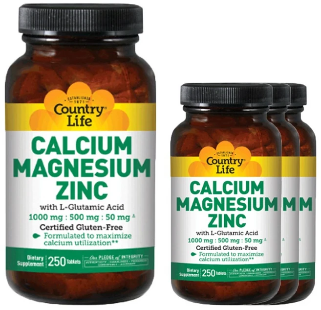 컨트리라이프 칼슘 마그네슘 징크 1000mg : 500mg : 50mg 타블렛, 250정, 4개 - 쿠팡