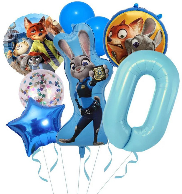 주토피아 호일 숫자 풍선 애니메이션 영화 주디 토끼 생일 파티 장식 샤워, 1개, 색상: 6. A0 / 풍선 크기: A. 1pack