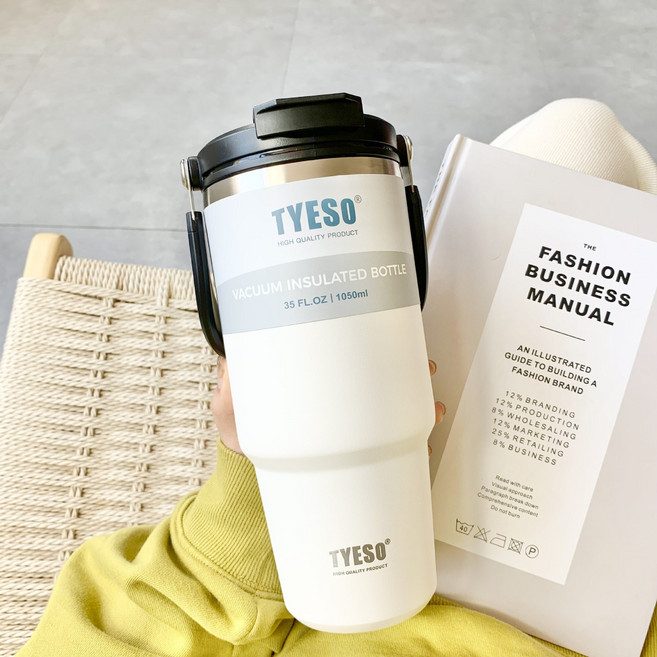 TYESO 진공 스텐 텀블러 보온보냉 대용량 손잡이 캠핑 차량용 (캐리핸들 600/750/900/1050/1200ml), 화이트, 1050ml, 1개