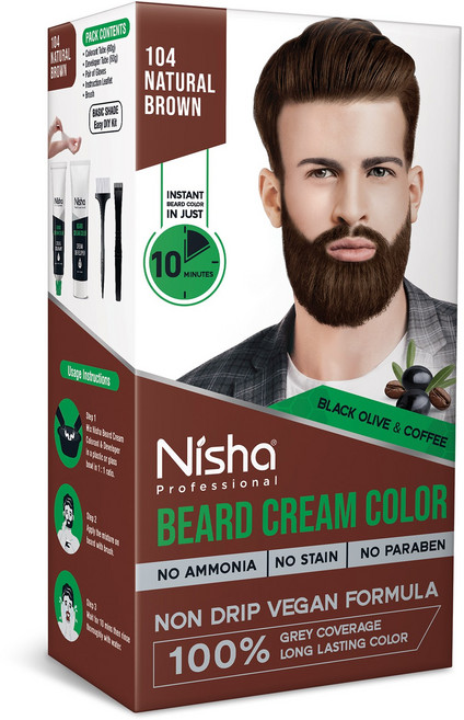 니샤 남성용 수염 염색약 (120g) :-: 자연스러운 갈색 얼룩 없이 10분 만에 빠르게 염색 새치 완벽 커버, 1개, Natural Brown