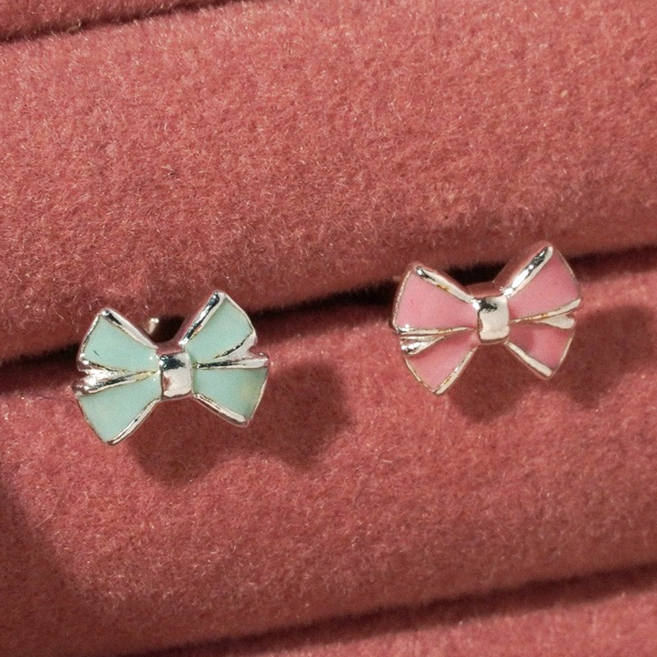 silver 925 티슬링 민트 핑크 에폭시 리본 피어싱 씸풀 깔끔한 커풀 우정 화사한 밝은