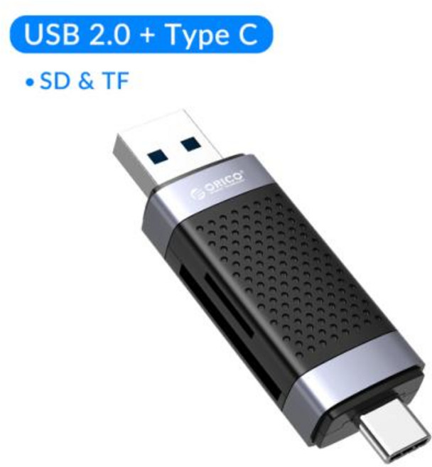 ORICO sd카드 리더기 USB 3.0 카드 리더 플래시 스마트 메모리 카드 2 슬롯 TF SD 마이크로 SD 카드 어댑터 노트북 액세서리 PC 맥북 리눅스, 2) USB 2.0 and Type C, 1개